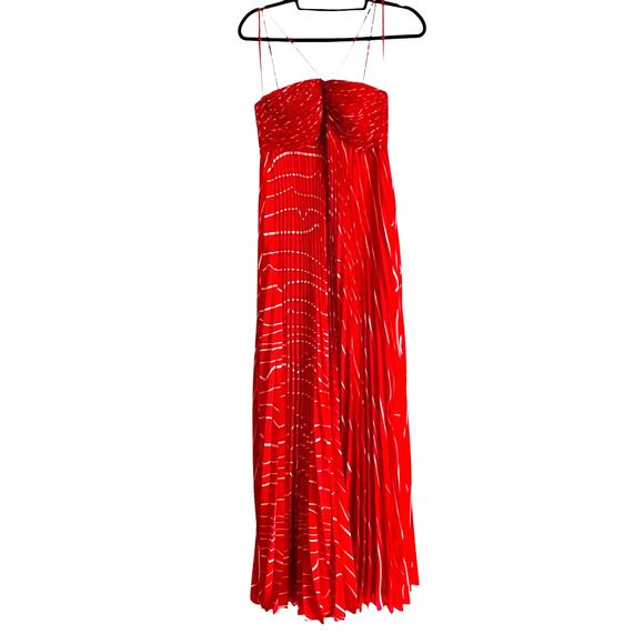 BCBGMAXAZRIA Women's Pleated Chiffon Long Dress Rosso Combo Size 6 NWT - Picture 8 of 13